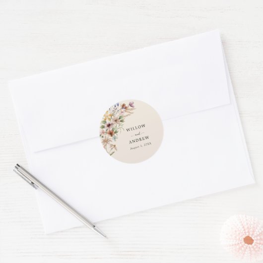  Boho bloemenbruiloft Ronde Sticker (Envelop)