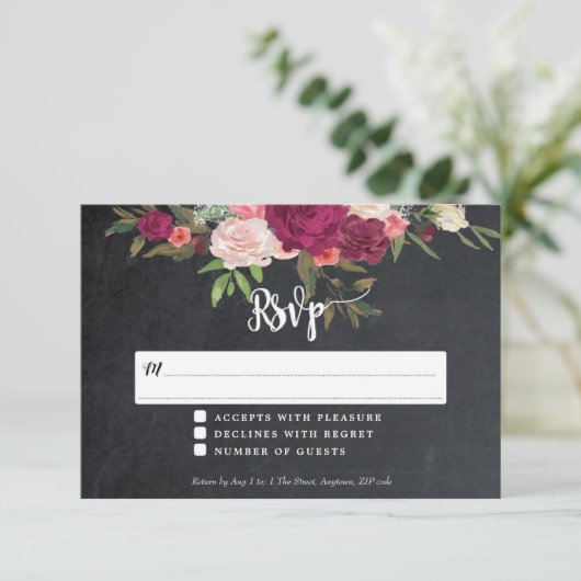 Boho Bloemenbruiloft RSVP-antwoordkaart RSVP Kaartje (Staand voorkant)