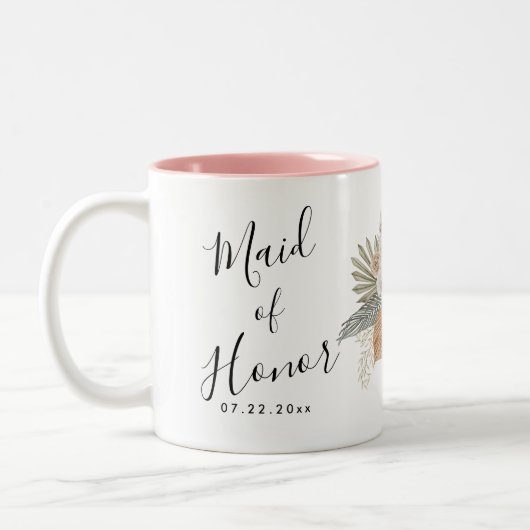 Boho Bloemenbruiloft Tweekleurige Koffiemok (Links)