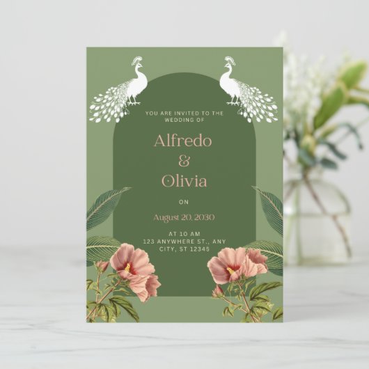 Boho bloemenbruiloft uitnodiging (Staand voorkant)