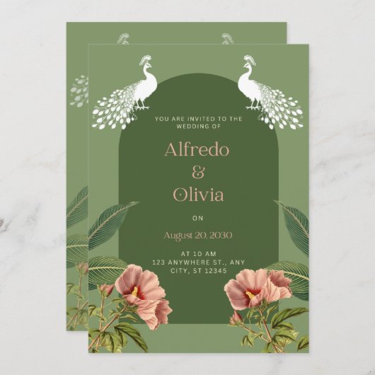 Boho bloemenbruiloft uitnodiging (Voorkant / Achterkant)