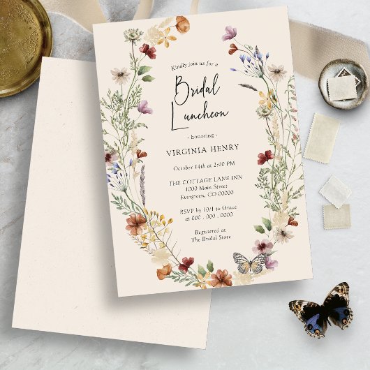 Boho bloemend bruiloftslunch kaart