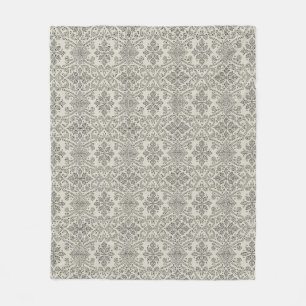 Boho bloemendamask lijnkunst, zwart op beige fleece deken
