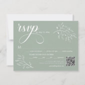 Boho Bloemendecor Saliegroen Calligrafie QR-code RSVP Kaartje (Voorkant)