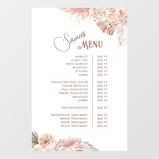 Boho Bloemendienst Menu Raamsticker (Vel)