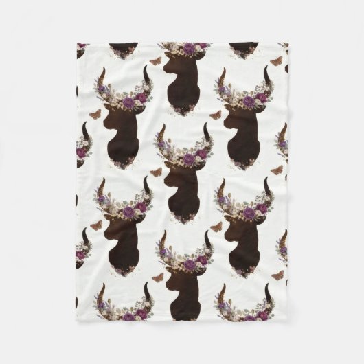 Boho Bloemendier & Vlinderpatroon - Bos Natuur Fleece Deken (Voorkant)