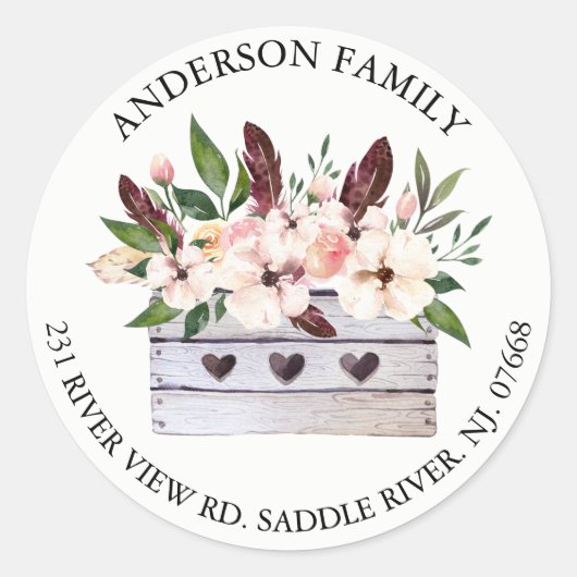 Boho bloemendoos adres label Sticker (Voorkant)