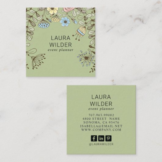 Boho Bloemenevenementenplanner Vierkante Visitekaartje (Voorkant / Achterkant)