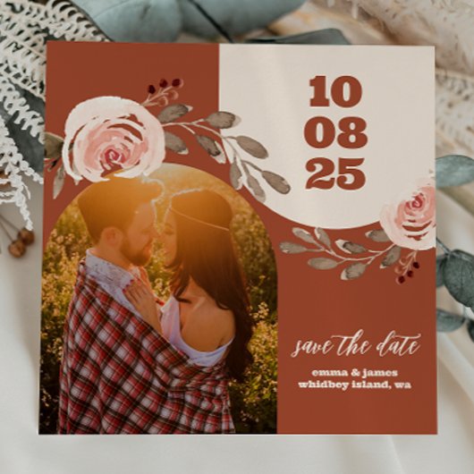 Boho Bloemenfoto Save the Date Kaart Burnt Sinaasa