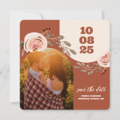 Boho Bloemenfoto Save the Date Kaart Burnt Sinaasa (Voorkant)