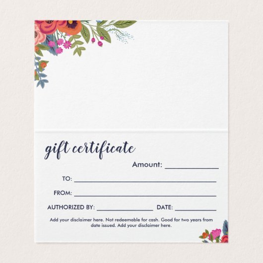 Boho bloemenframe - cadeaubon kaart (Binnenkant ongevouwen)