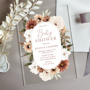 Boho Bloemenframe Neutrale Baby Shower Acryl Uitnodigingen