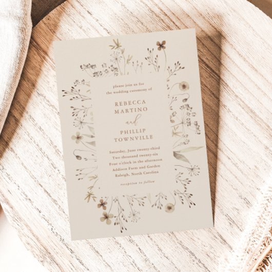 Boho bloemenframe wildflower bruiloft kaart