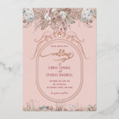 Boho bloemengoud roos bruiloft folie uitnodiging (Voorkant)