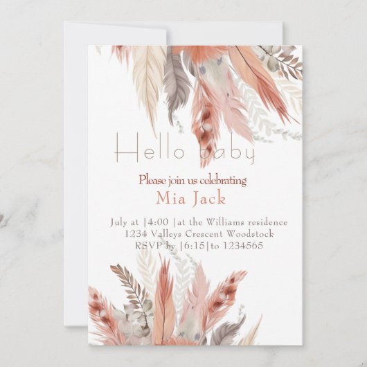 Boho bloemengras Baby shower Kaart (Voorkant)