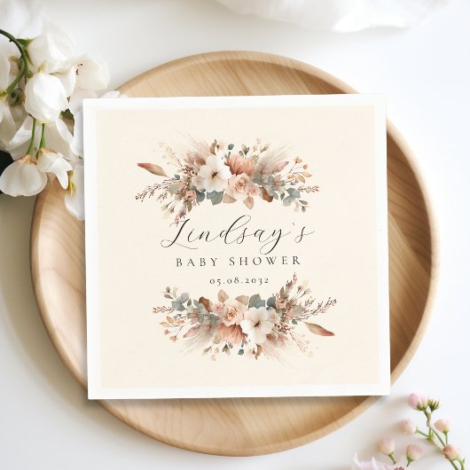 Boho bloemengras beige baby shower servet