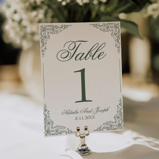 Boho bloemengroen botanisch trouwtafelnummer kaart