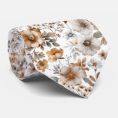 Boho bloemengruis bruin neutraal kleuren trouw bru stropdas (Opgerold)