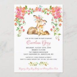 Boho bloemenhertenuitnodiging roze Baby shower Kaart