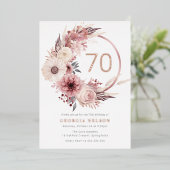 Boho Bloemenkrans 70e Verjaardagsfeestje Roos Gold Folie Uitnodiging (Staand Voorkant)
