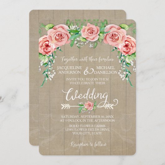 BOHO Bloemenkrans Baby's Breath Schuur Houten Plan Kaart (Voorkant / Achterkant)