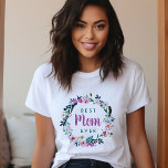 Boho bloemenkrans beste mama ooit t-shirt<br><div class="desc">Aangepaste gedrukte t - shirts gepersonaliseerd met jouw tekst of foto's. Dit vrouwelijke Moederdag ontwerp is gepersonaliseerd met "Best Mom Ever" citaat of voeg je eigen tekst toe in een boho waterverf bloemenkrans in paarse, blauwe en groene tinten. Gebruik de ontwerpgereedschappen om foto's toe te voegen, de stijl van het...</div>