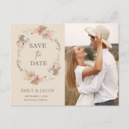 Boho bloemenkrans Save the date Briefkaart
