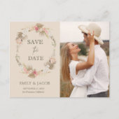 Boho bloemenkrans Save the date Briefkaart (Voorkant)