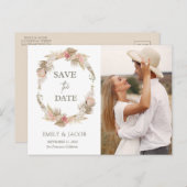 Boho bloemenkrans Save the date Briefkaart (Voorkant / Achterkant)