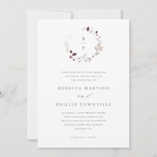 Boho bloemenkrans wilde bloemen bruiloft kaart (Voorkant)