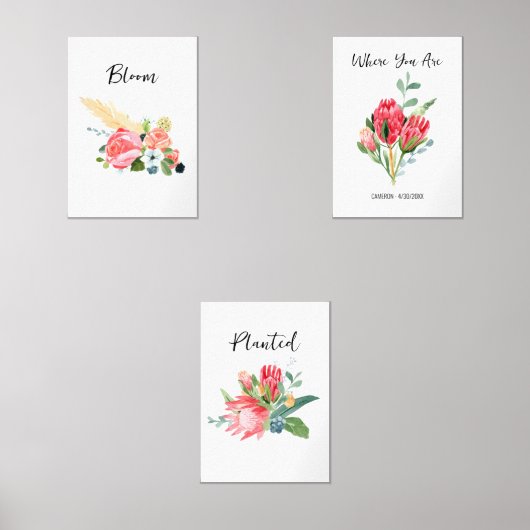 Boho Bloemenkwekerij Gepersonaliseerde Naam Geboor Muurkunst Sets (Voorkant)