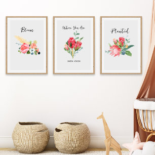 Boho Bloemenkwekerij Gepersonaliseerde Naam Geboor Muurkunst Sets