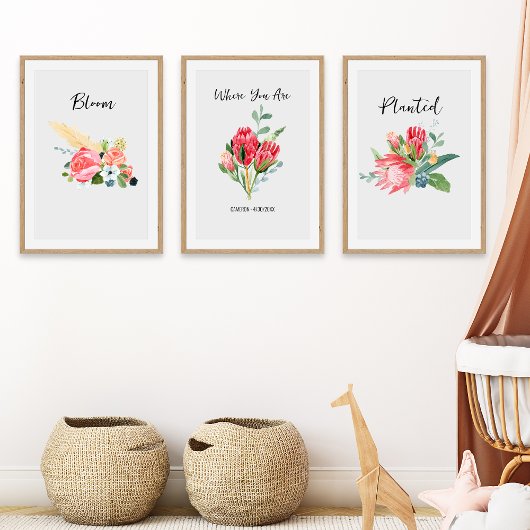 Boho Bloemenkwekerij Gepersonaliseerde Naam Geboor Muurkunst Sets