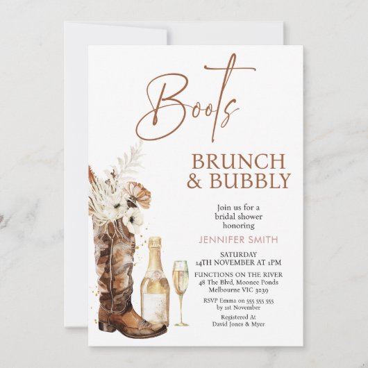 Boho Bloemenlaarzen Bruiloft Brunch Bruisende Brui Kaart (Voorkant)