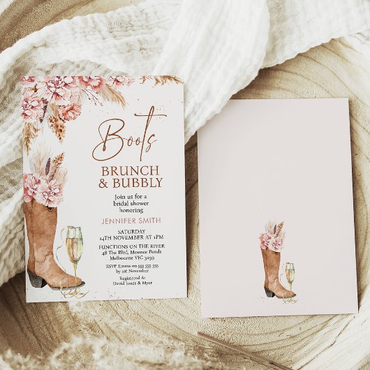 Boho Bloemenlaarzen Brunch Bubbly Vrijgezellenfees Kaart