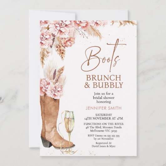 Boho Bloemenlaarzen Brunch Bubbly Vrijgezellenfees Kaart (Voorkant)