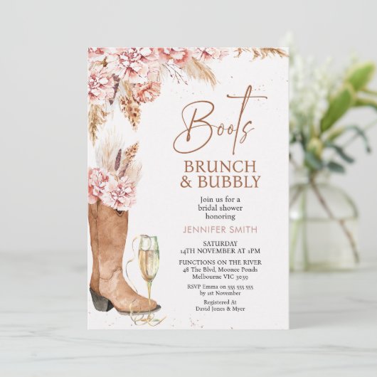 Boho Bloemenlaarzen Brunch Bubbly Vrijgezellenfees Kaart (Staand voorkant)