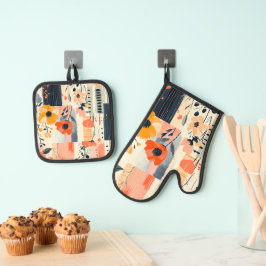 Boho Bloemenlappendeken Ovenwant & Pannenlap Set