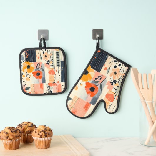  Boho Bloemenlappendeken Ovenwant & Pannenlap Set (Insitu(Ophanging))