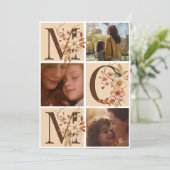 Boho bloemenletters moeder drie foto's Moederdag Feestdagenkaart (Staand voorkant)