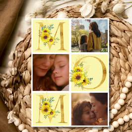 Boho bloemenletters moeder drie foto's Moederdag Feestdagenkaart