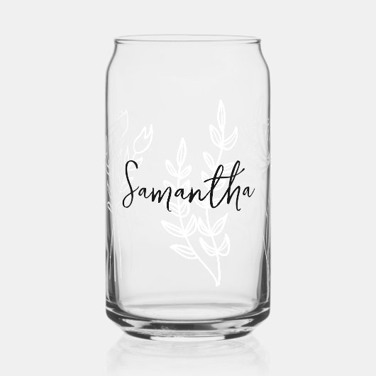 Boho Bloemenlijn Tekening Naam Blikvorm Glas (Voorkant)