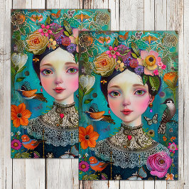 BOHO BLOEMENMEISJE DECOUPAGE TISSUEPAPIER