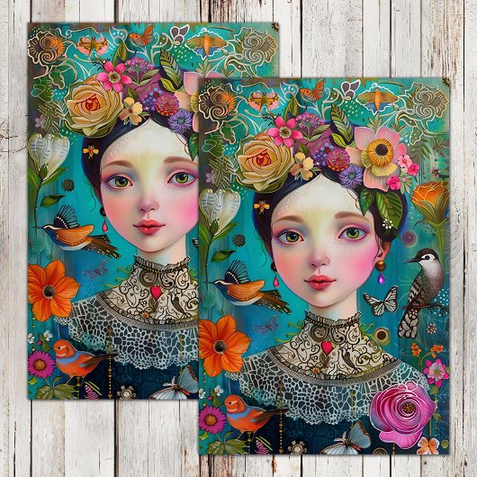 BOHO BLOEMENMEISJE DECOUPAGE TISSUEPAPIER