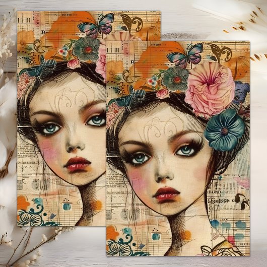 BOHO BLOEMENMEISJE DECOUPAGE TISSUEPAPIER