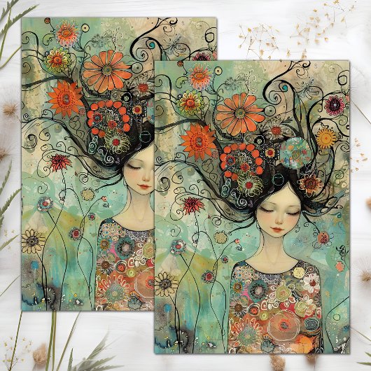 BOHO BLOEMENMEISJE DECOUPAGE TISSUEPAPIER