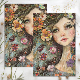 BOHO BLOEMENMEISJE DECOUPAGE TISSUEPAPIER