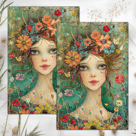 BOHO BLOEMENMEISJE DECOUPAGE TISSUEPAPIER