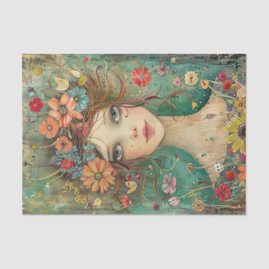 BOHO BLOEMENMEISJE DECOUPAGE TISSUEPAPIER (Voorkant)