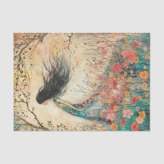 BOHO BLOEMENMEISJE DECOUPAGE TISSUEPAPIER (Voorkant)